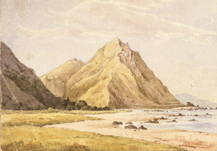 William Mein Smith's painting of the Te Awaiti Station foreshore in 1849.  He also painted the Oteri River at the other end of the station